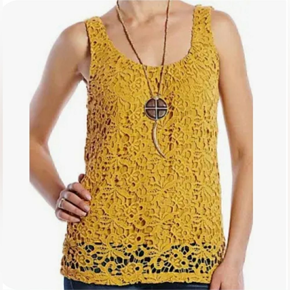 LUCKY BRAND Golden Mustard Lace Sleeveless Boho Top Medium